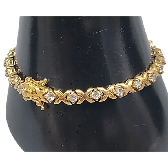 14kGE JC XO Crystal Tennis Bracelet 7" Vintage Ladies Costume Jewelry